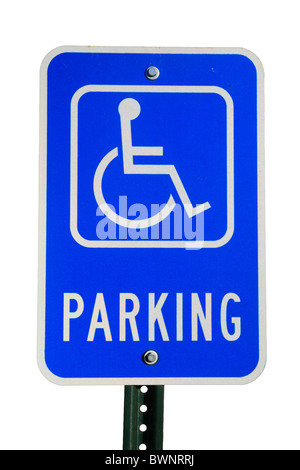 Mobilité parking sign isolé sur fond blanc Banque D'Images