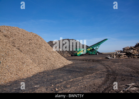 Produits de bois brut transformés y compris les copeaux de bois de l'usine de recyclage Michigan USA Banque D'Images