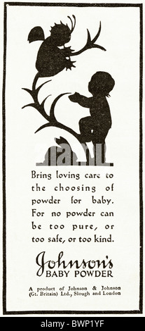 Noir et blanc du magazine des consommateurs publicité pour Johnson's Baby powder vers 1928 Banque D'Images