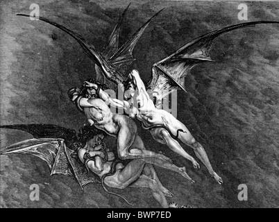 Gustave Doré ; détail de la Furies avant les portes de dis de la Divine Comédie de Dante Alighieri ; gravure noir et blanc Banque D'Images