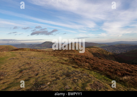 Une vue de haut sur le pon Longmynd dans Shropshire avec vue sur le nord-est de prendre dans le Caer Caradoc et Lawley. Banque D'Images