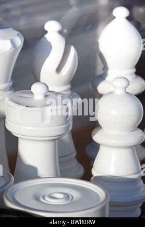 Pièces d'échecs et de brouillons à bord des navires pour les jeux de pont Banque D'Images