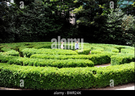 Garçon dans le labyrinthe à l'Iveagh Gardens, Dublin, Irlande Banque D'Images