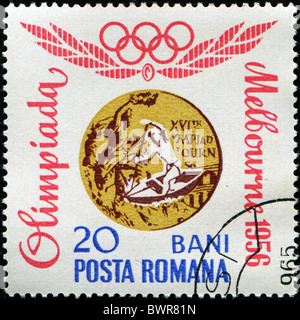 Médaille d'or pour le kayak, une série de timbres consacrés aux Jeux Olympiques à Roma Banque D'Images