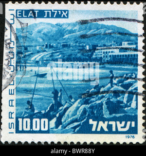 Israël - circa 1976 : timbre imprimé en Israël montre vue de Elat, vers 1976 Banque D'Images