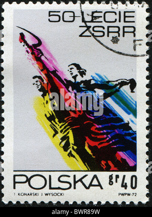 Pologne - circa 1972 : timbre imprimé en Pologne montre Monument ouvrier et Kolkhozienne par Vera Mukhina, vers 1972 Banque D'Images