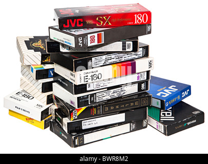 Pile de bandes vidéo VHS utilisé maintenant défunt UK Banque D'Images