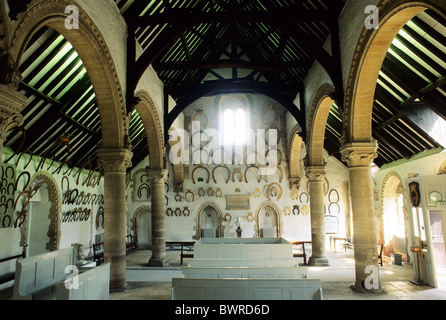 Château d'Oakham Grand Hall, Leicestershire, fers collection cheval Anglais Norman architecture romane England UK Banque D'Images