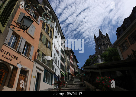 Suisse Europe Lausanne Piscine en plein air à l'extérieur de canton Vaud ville Escaliers du marche maisons d'été sa Banque D'Images