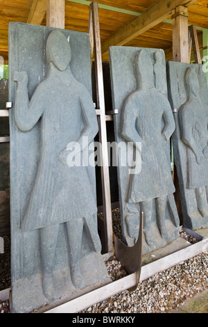 Quatorzième et quinzième siècle effigies en pierre à Saddell abbaye sur la péninsule de Kintyre, ARGYLL & BUTE, Ecosse Banque D'Images