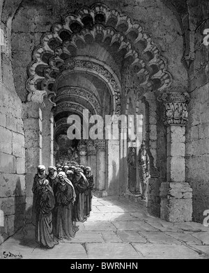 Illustration d'après Gustave Doré ; procession des deuils de Durandarte dans la grotte de Montesinos de Don Quichotte de Miguel de Cervantes Banque D'Images