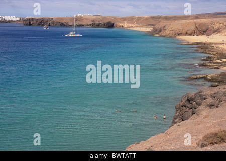 L'île de Lanzarote Espagne Europe Canaries plage mer El Papagayo volcanisme voyage paysage volcanique Banque D'Images