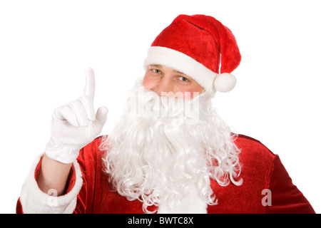 Photo de happy Santa Claus en gardant son index coincé vers le haut Banque D'Images