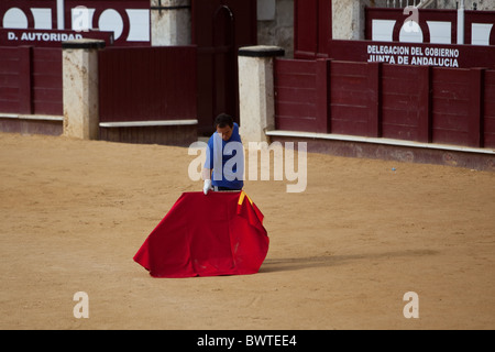 Bull fighter exerçant dans les arènes Malaga Espagne Banque D'Images