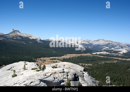 Prés du centre et de la cathédrale de la crête du haut de Lembert Dome, Yosemite National Park avec un ciel bleu Banque D'Images