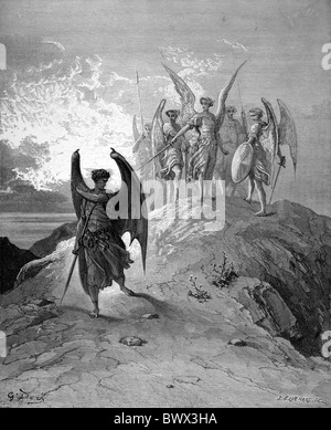 Gustave Doré ; Satan vaincu de John Milton's Paradise Lost ; gravure noir et blanc Banque D'Images