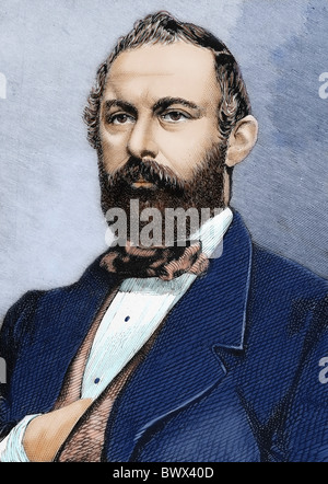 Charles XV (1826-1872). Roi de Suède et de Norvège (1859-1872). Gravure en couleur. Banque D'Images