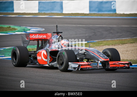 Février 2009 Le circuit de course de Formule 1 de Jerez motorsport pit lane vie VODAFONE MCLAREN MERCEDES Test Banque D'Images