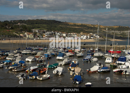 Lyme Regis Harbour, avec beaucoup de bateaux quand la marée est out, Dorset, UK Septembre 2007 Banque D'Images