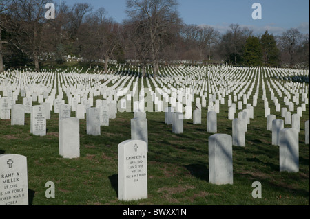 Les rangées de pierres tombales blanches se fondent dans la distance dans le Cimetière National d'Arlington à Arlington, en Virginie. Banque D'Images