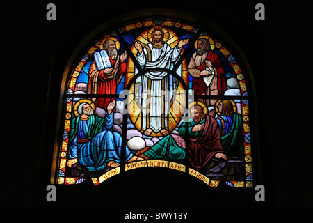 Vitrail dans la cathédrale Holy Trinity, Addis-Abeba, Ethiopie Banque D'Images