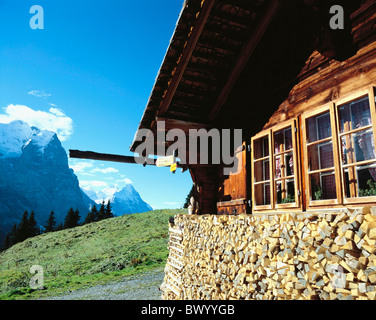 Alpes Alpin Chalet Oberland Bernois home maison cabane sur pilotis en bois de l'automne paysage Rose dans le canton de Berne Banque D'Images