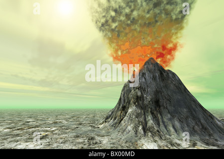 Ciel de soufre - un volcan vient à la vie avec de la fumée, des cendres et de l'incendie. Banque D'Images