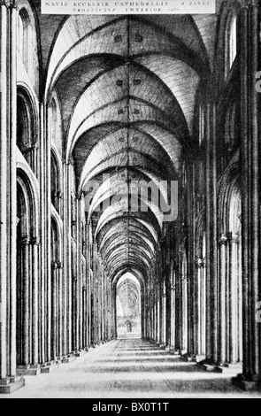 L'intérieur de la nef de l'ancienne Cathédrale St Paul, à Londres ; noir et blanc Illustration ; Banque D'Images