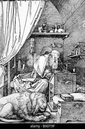 Saint Jérôme dans son étude après Albrecht Dürer ; noir et blanc Illustration ; Banque D'Images