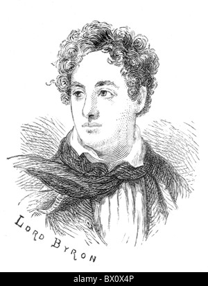 Image d'Archive historique des figures littéraires. C'est Lord Byron. George Gordon Byron, 6e baron Byron FRS, connu simplement comme Lord Byron, est un poète britannique, les pairs, l'homme politique, et figure de proue du mouvement romantique. Il est considéré comme l'un des plus grands poètes britanniques et reste très lu et influente. À partir des archives de communiqués de presse (anciennement Service Portrait Portrait Bureau) Banque D'Images