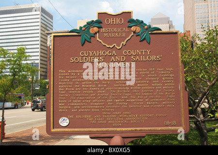 Repère historique pour le comté de Cuyahoga Monument aux soldats et marins. Cleveland, Ohio, USA. Banque D'Images