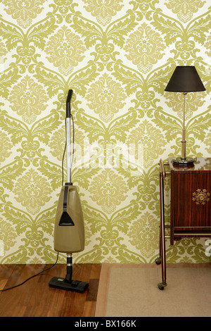 Aspirateur rétro vintage années 60 chambre verte wallpaper Banque D'Images