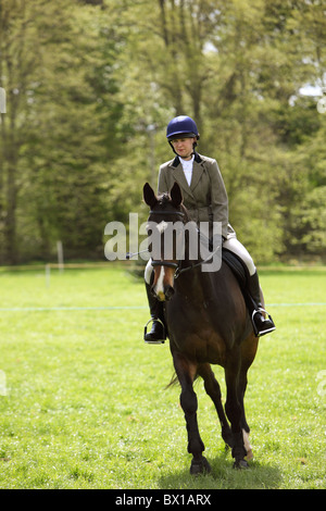 Le cheval et le cavalier en préchauffage pour travailler hunter show Banque D'Images