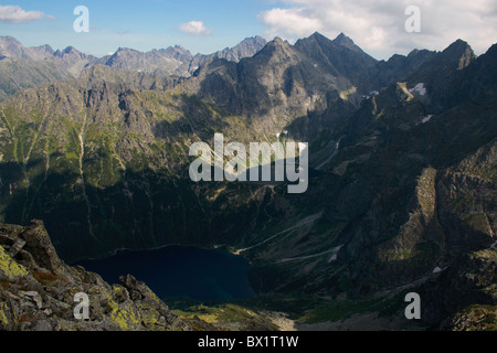 Morskie Oko (le lac), Czarny Staw (le lac) et Rysy (le plus haut sommet de Pologne) dans les montagnes Tatra Banque D'Images