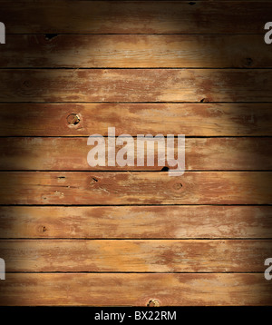 Surface en bois en détresse allumé au-dessus de façon spectaculaire avec les conseils d'exécution horizontalement. Banque D'Images