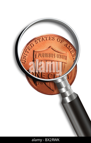 New penny sous la loupe. Banque D'Images