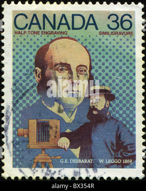 Timbre émis pour honorer deux inventeurs canadiens - GEORGES-EDOUARD DESBARATS (1838 - 1893) et William Leggo (1830 - 1915). Banque D'Images