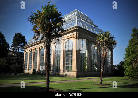 Maison de palmiers tropicaux au Royal Botanic Gardens, Édimbourg, Écosse l'architecture victorienne de jardinage de l'horticulture sous serre Banque D'Images