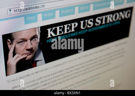 Site web de WikiLeaks Julian Assange avec photo (fondateur de WikiLeaks) Banque D'Images
