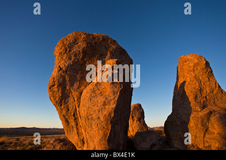 Formé à partir de cendres volcaniques il y a 30 millions d'années, les formations de roche monolithique dominer Ville de Rocks State Park à New Mexico, USA. Banque D'Images