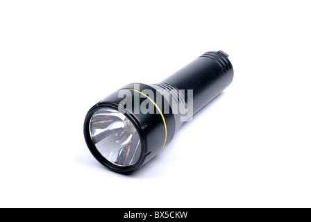 Lampe en plastique noir isolé sur fond blanc. Banque D'Images