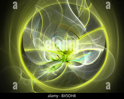 Résumé rendu numériquement papillon jaune en cercle avec de l'énergie des vagues. Ou fond d'arrière-plan. Banque D'Images