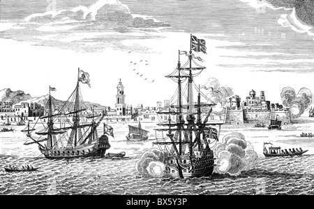 Le capitaine George Anson's bateau HMS Centurion combattre un galion espagnol 'Manila' sur la côte de l'Amérique du Sud, vers 1739 - 40 Banque D'Images