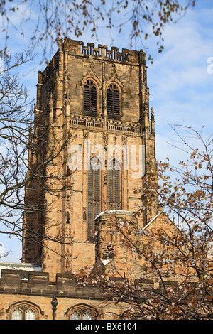 La tour principale de la cathédrale de Durham vu depuis le sud. Banque D'Images