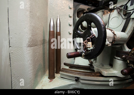 Les projectiles, anti-char vz. 36 47 mm Jauge de tir, prix, de l'intérieur, Fort MO-S 19 Alej,Musée des fortifications, Banque D'Images