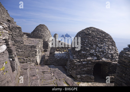 Monastère celtique, Skellig Michael, UNESCO World Heritage Site, comté de Kerry, République d'Irlande, Europe Banque D'Images