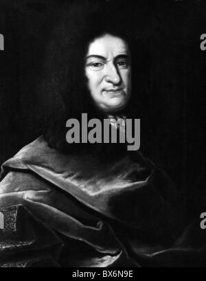 Leibniz, Gottfried Wilhelm, 1.7.1646 - 14.11.1716, philosophe allemand, politicien, demi-longueur, peinture d'Andreas Scheits (1655 - 1735), huile sur toile, 410 x 320 cm, Banque D'Images