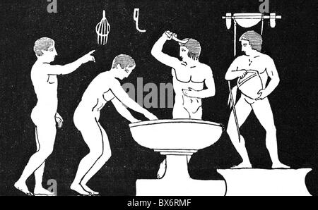 Baignade, monde antique, Empire romain, bain pour hommes, après Victor Duruy 'Histoire des Romain', 1843 - 1844, , droits-supplémentaires-Clearences-non disponible Banque D'Images