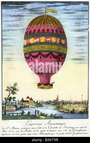 Transport / transport, aviation, ballons, ballon d'air chaud des frères Joseph Michel et Jacques Etienne Montgolfier, vol d'un ballon au-dessus de Strassbourg, mars 1784, droits additionnels-Clearences-non disponible Banque D'Images