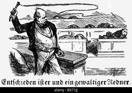 Bismarck, Otto von, 1.4.1815 - 30.7.1898, politicien allemand, Chancelier fédéral de la Confédération de l'Allemagne du Nord 1.7.1867 - 18.1.1871, caricature, 'Est-il Résolument et un puissant orateur', gravure sur bois, 'Figaro', Vienne, 5.3.1870, , Banque D'Images